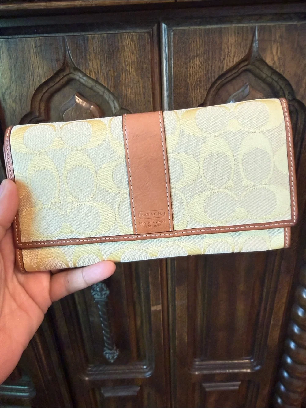 Authentic Coach Cream and Saddle Brown Shoulder Bag